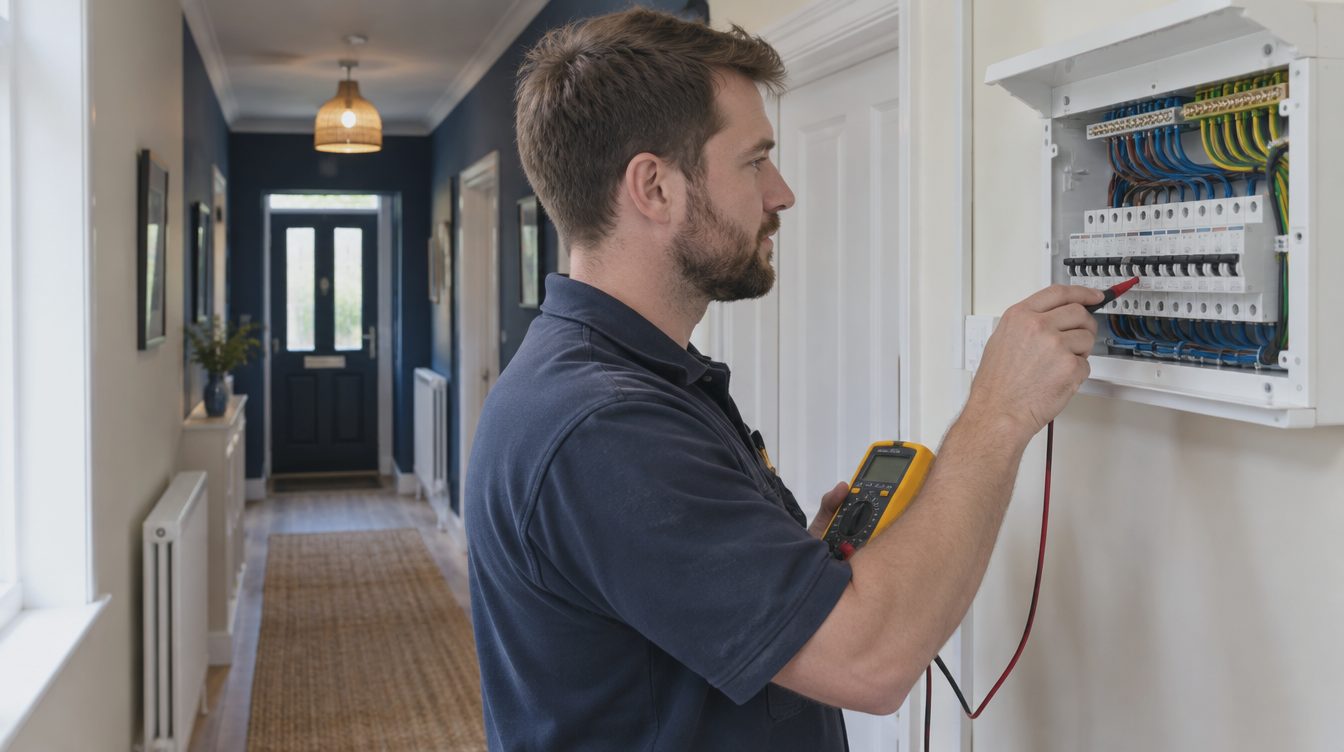 Illustrative photo of an electrician at a consumer unit